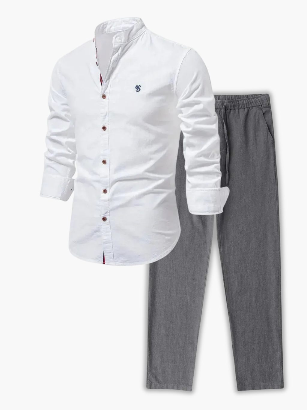Men's Mandarin Collar Shirt and Trousers Set
