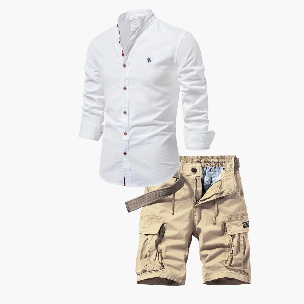 Men's Mandarin Shirt and Cargo Shorts Set