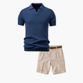 Men's Open Collar Polo and Pleated Shorts Set