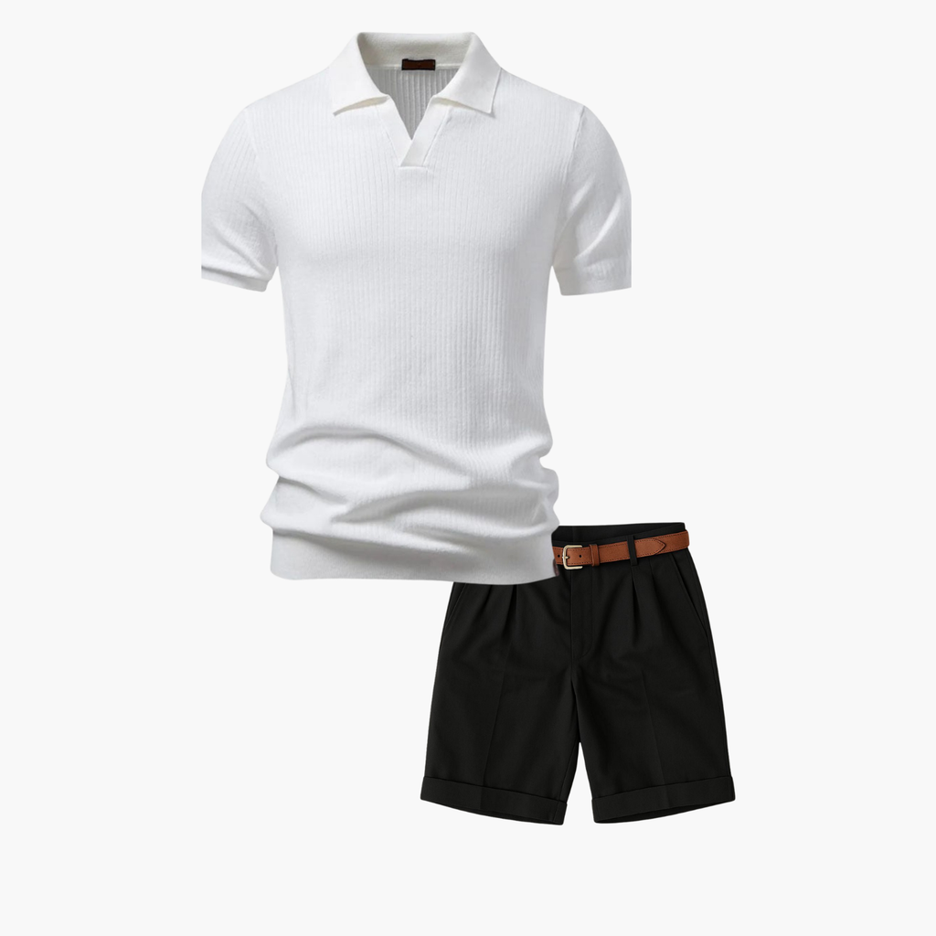 Men's Open Collar Polo and Shorts Set