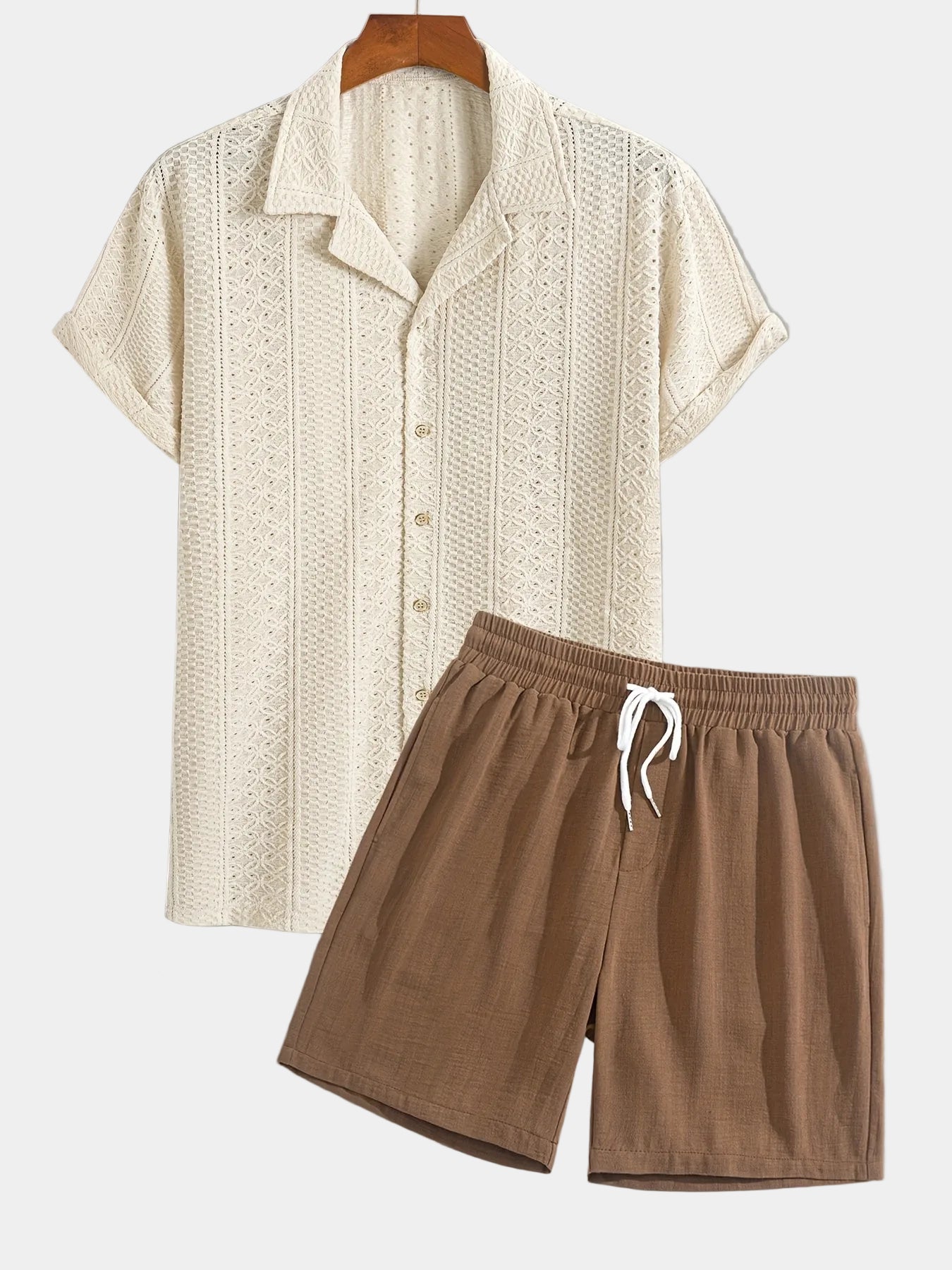 Men's Open Collar Shirt and Shorts Set