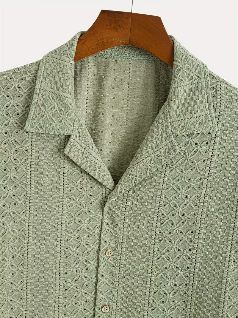 Men's Open Collar Shirt and Shorts Set