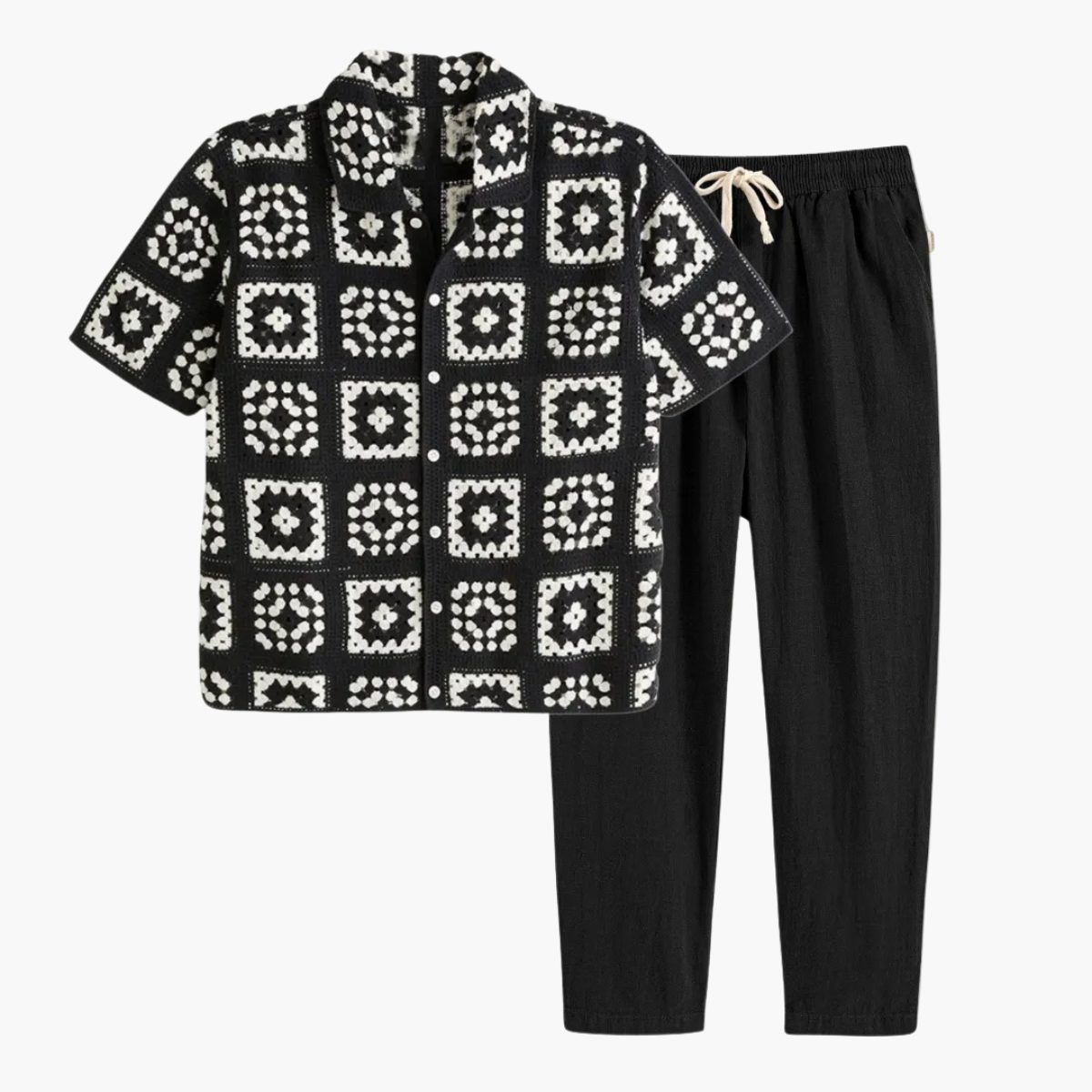 Men's Patterned Shirt and Trousers Set