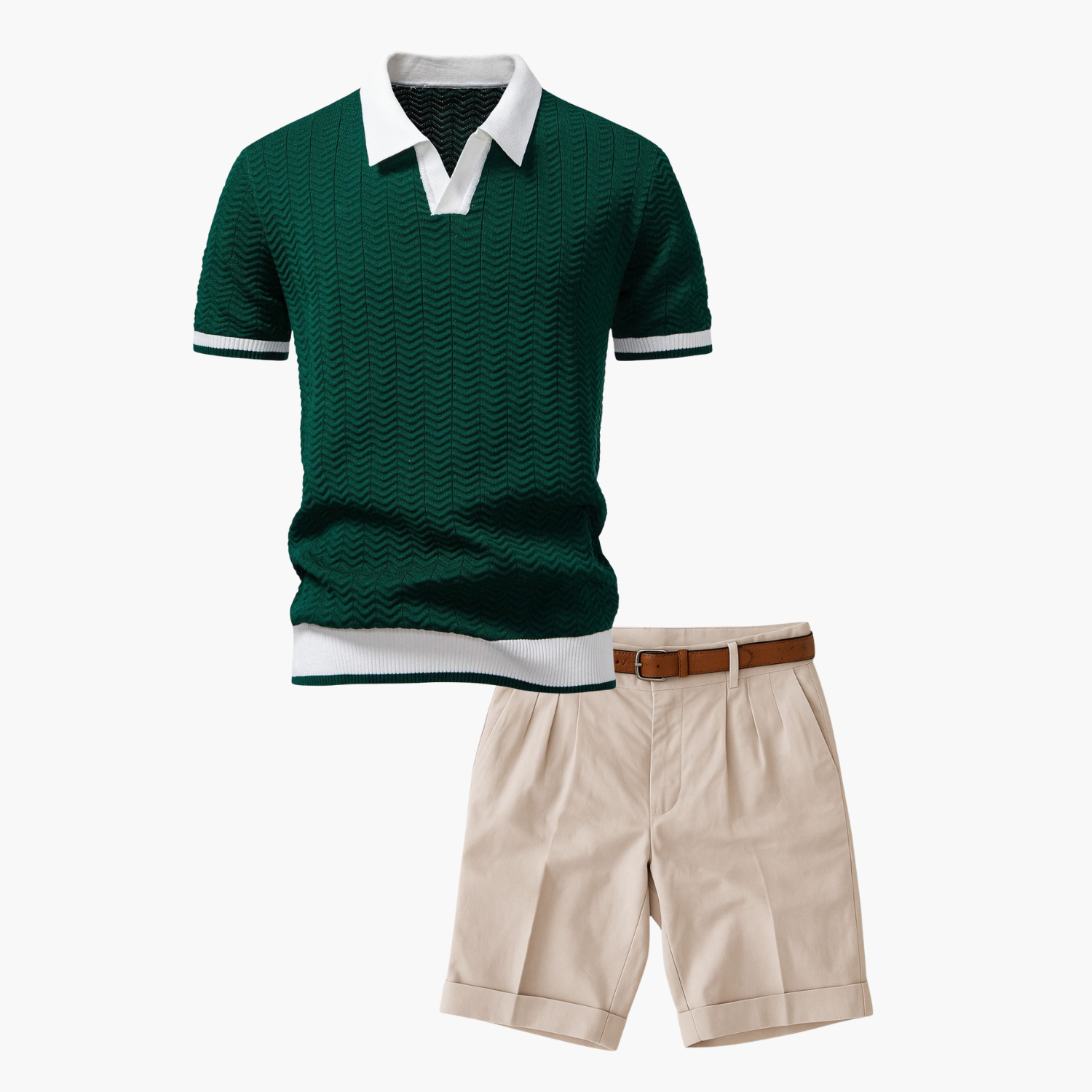 Men's Polo Top and Pleated Shorts Set