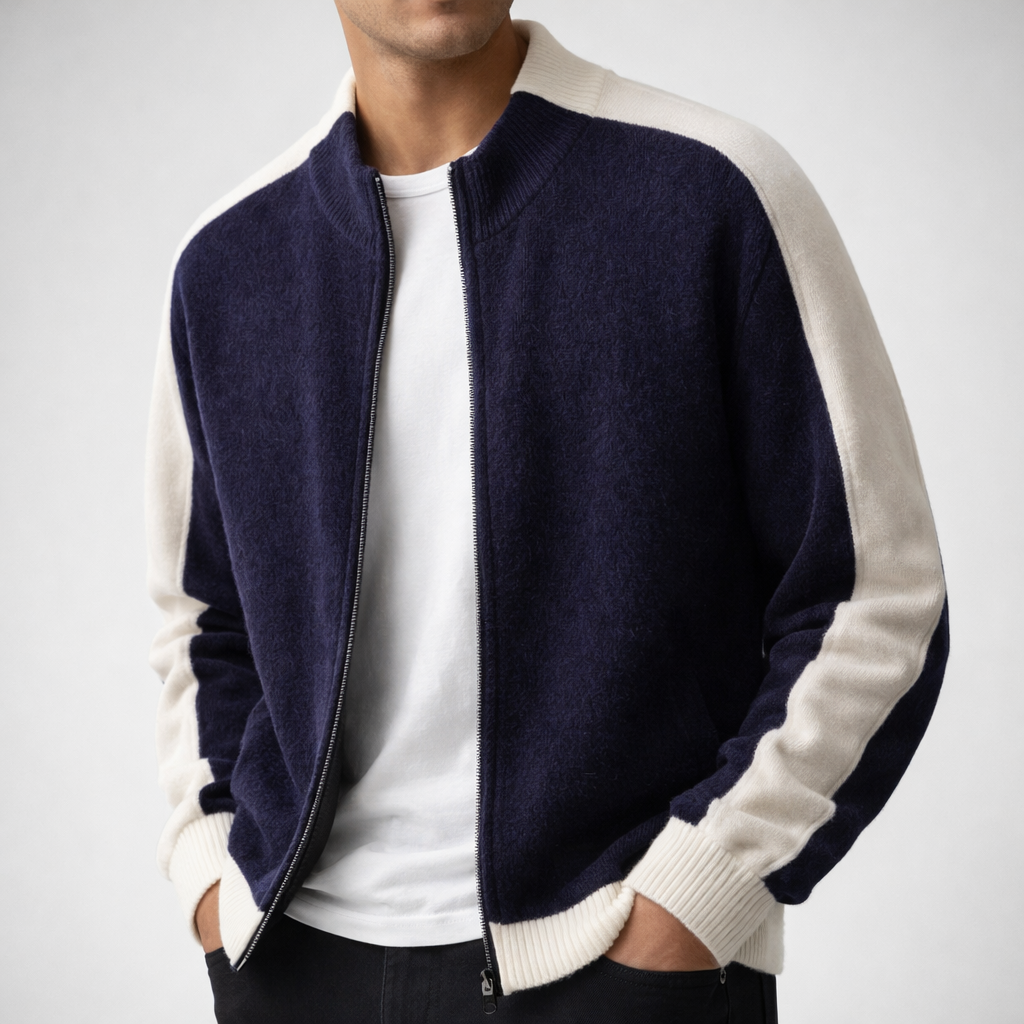 Men's Ribbed Collar Zip-Up Jacket