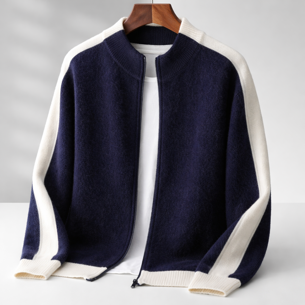 Men's Ribbed Collar Zip-Up Jacket