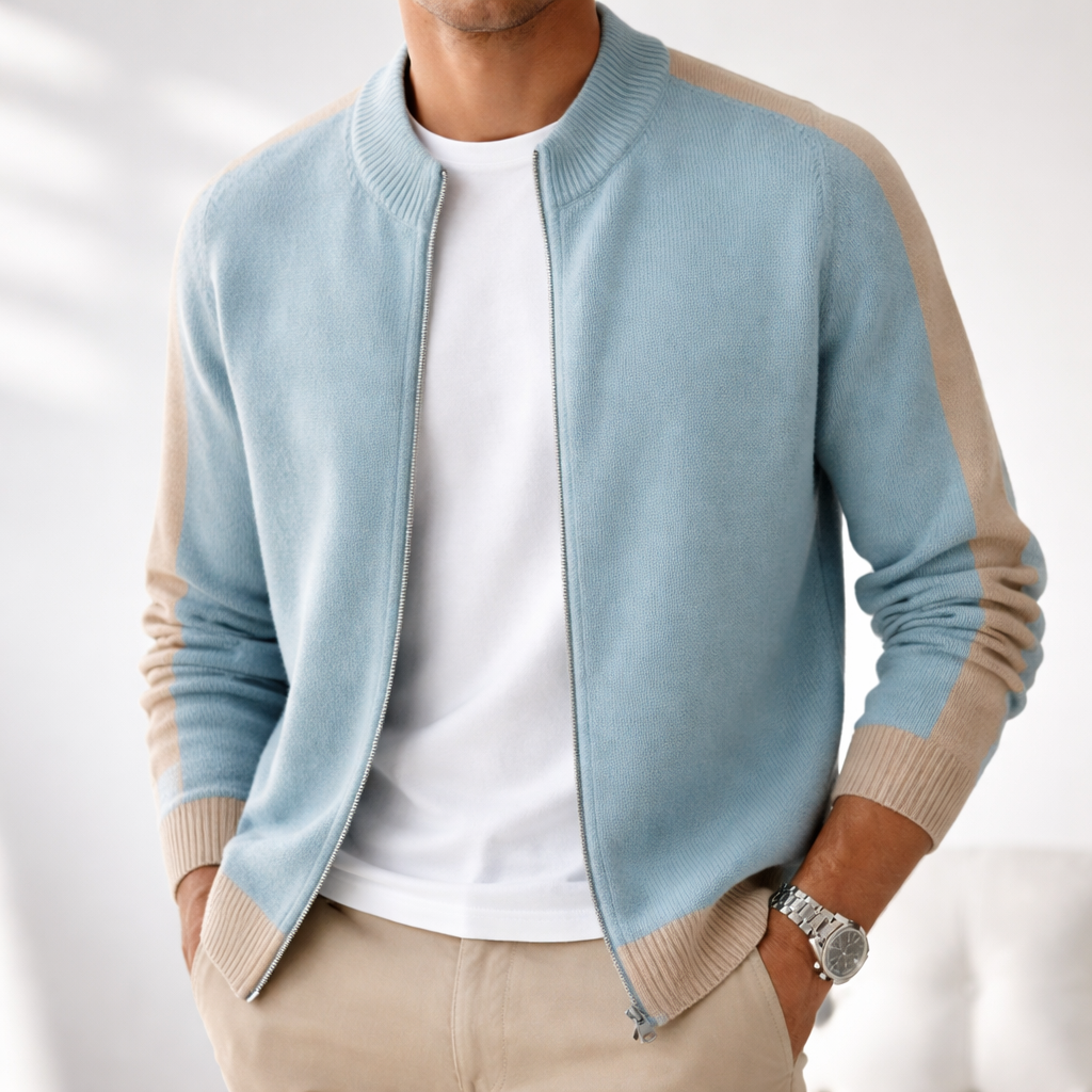 Men's Ribbed Collar Zip-Up Jacket
