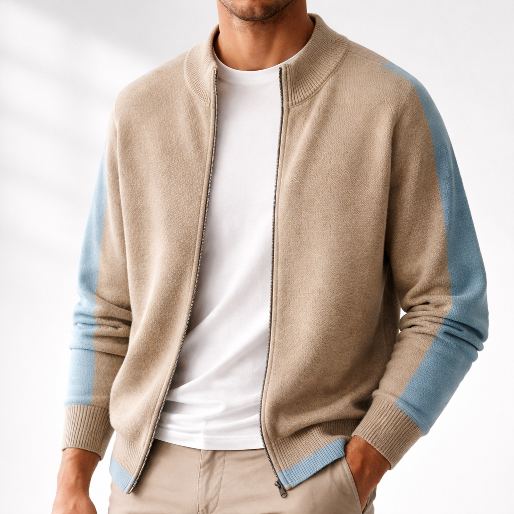 Men's Ribbed Collar Zip-Up Jacket