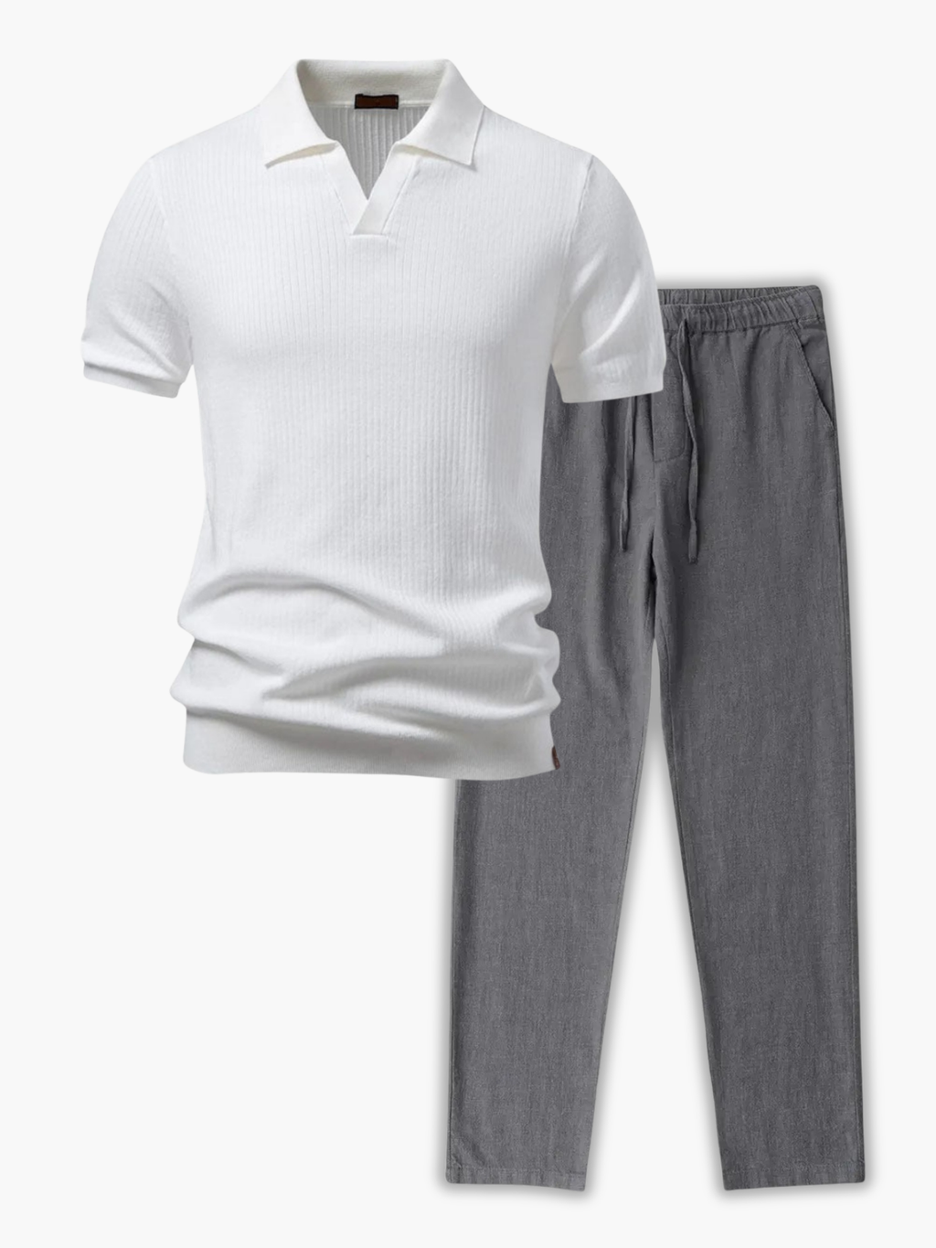 Men's Ribbed Knit Polo and Trousers Set