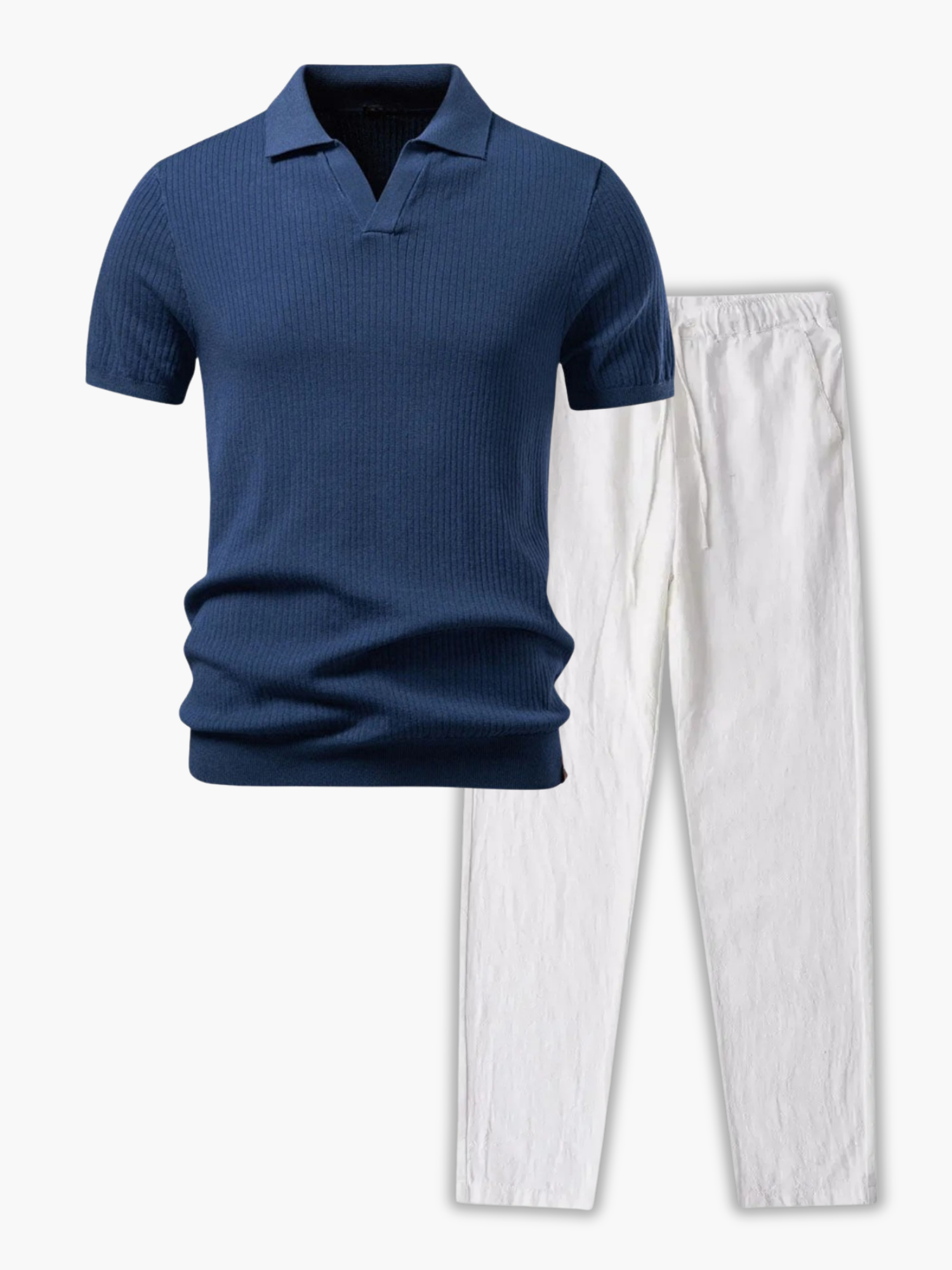 Men's Ribbed Polo and Drawstring Trousers Set