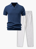 Men's Ribbed Polo and Trousers Set