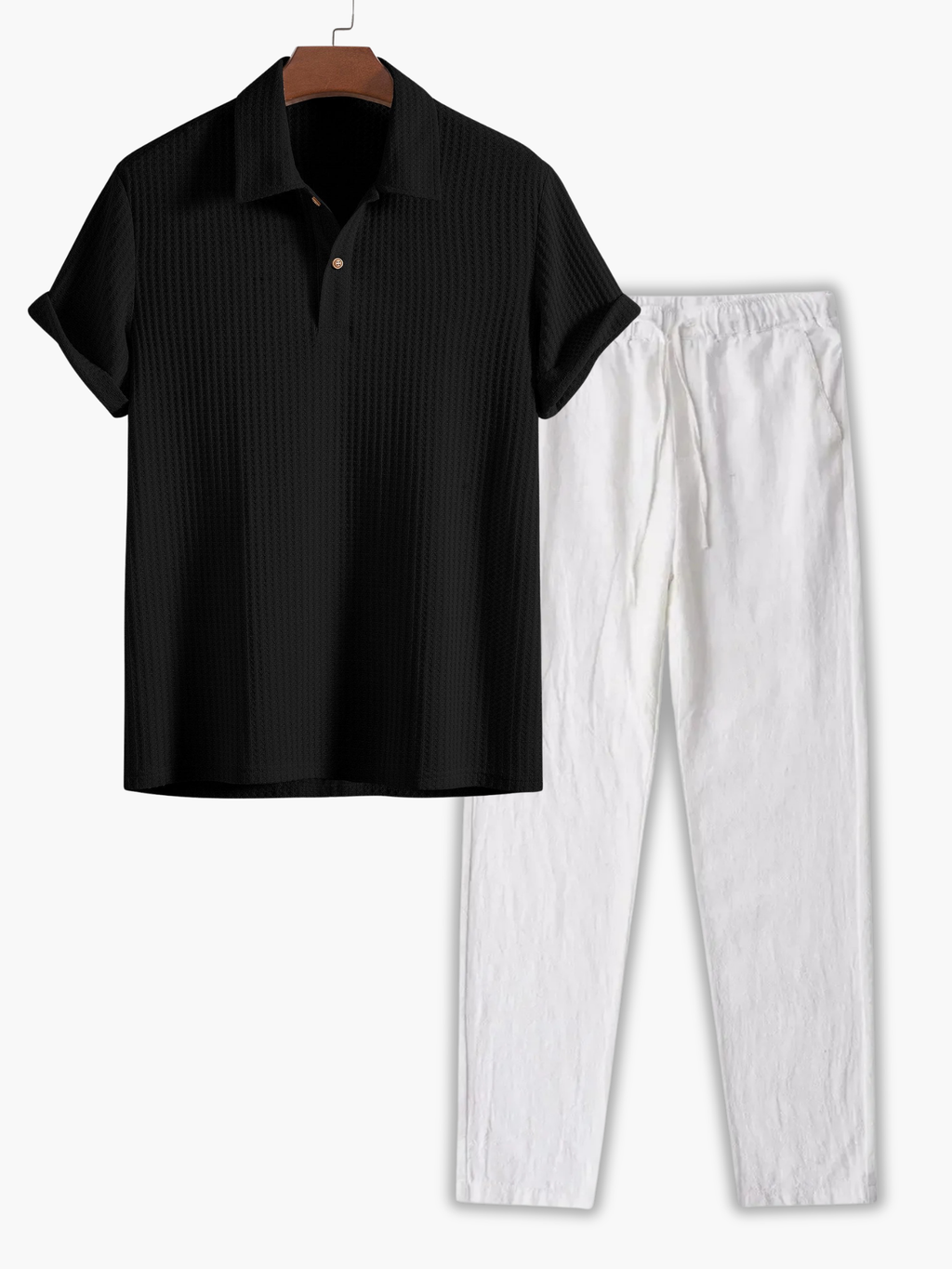 Men's Short-Sleeve Polo and Drawstring Trousers Set