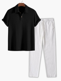 Men's Short-Sleeve Polo and Drawstring Trousers Set