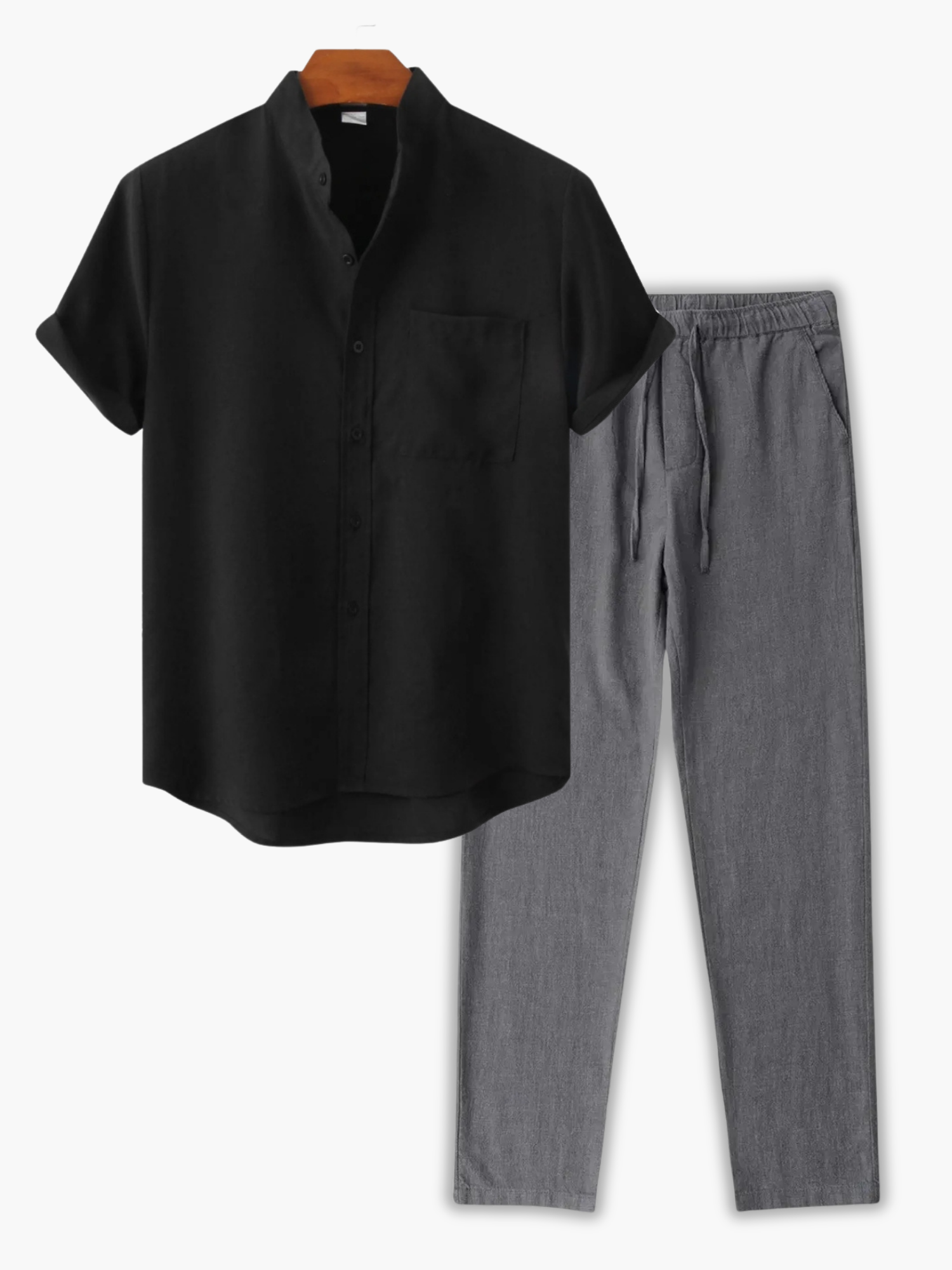 Men's Stand Collar Shirt and Trouser Set
