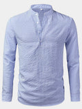 Men's Striped Mandarin Collar Shirt