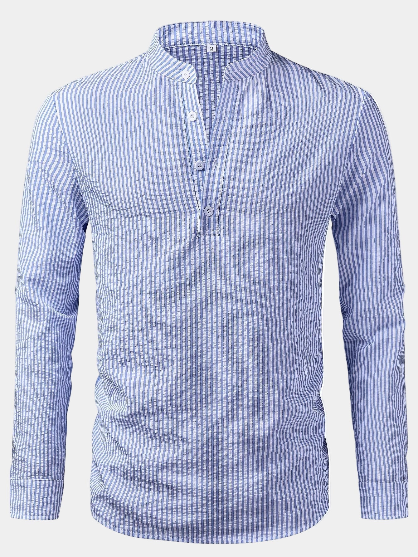Men's Striped Mandarin Collar Shirt