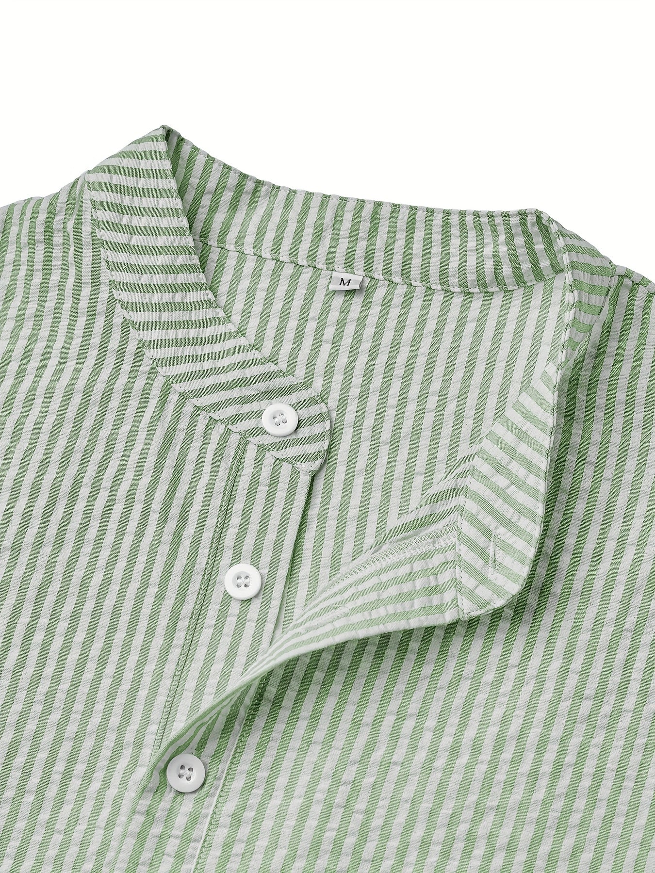 Men's Striped Mandarin Collar Shirt