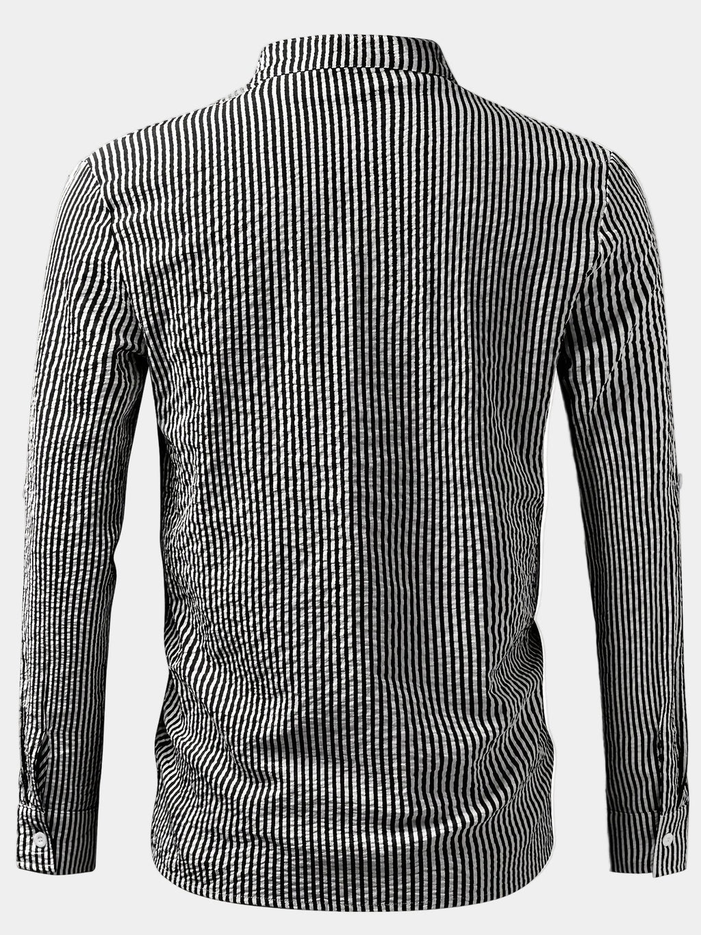 Men's Striped Mandarin Collar Shirt