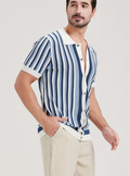Men's Striped Button-Up Polo Shirt