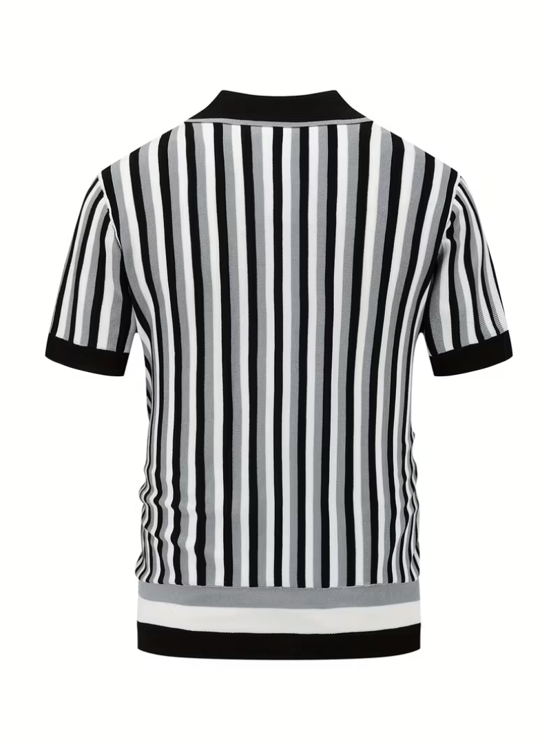 Men's Striped Button-Up Polo Shirt
