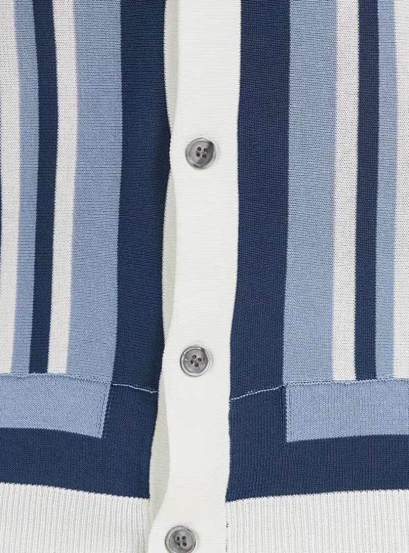 Men's Striped Button-Up Polo Shirt