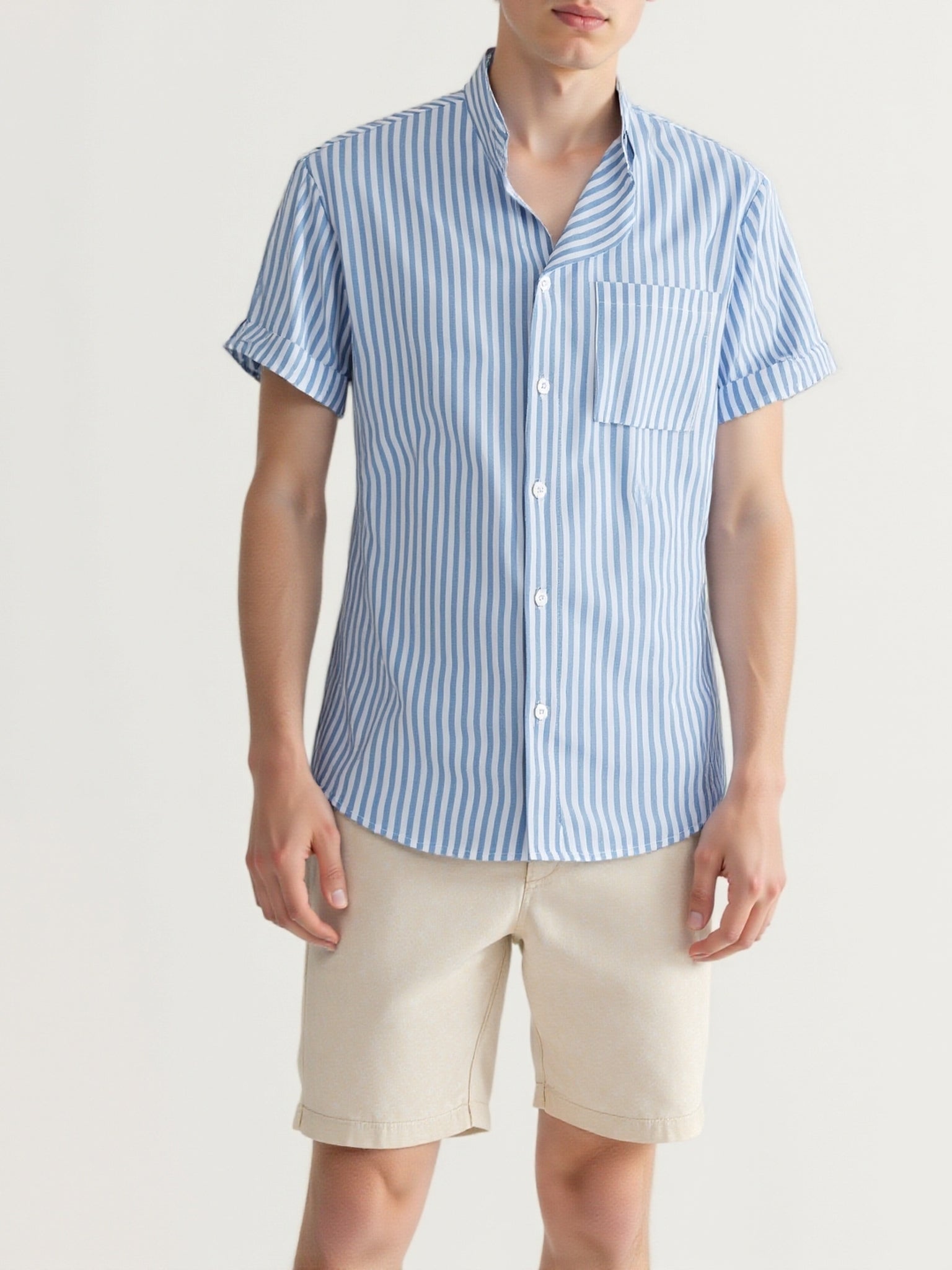 Men's Striped Mandarin Shirt