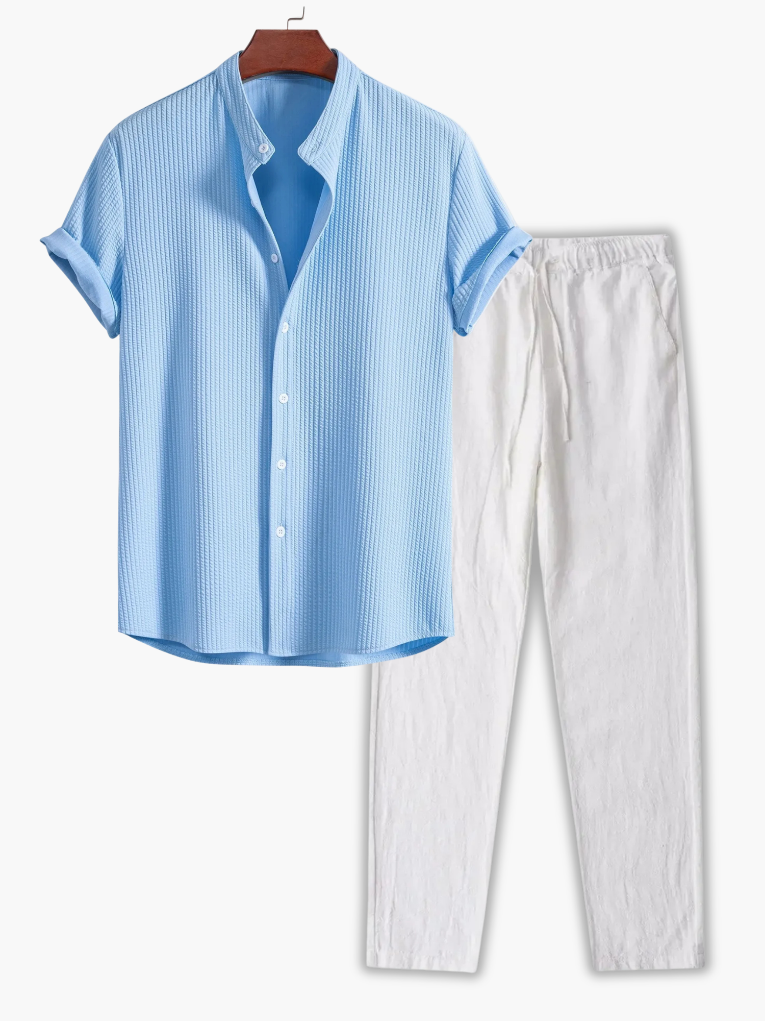 Men's Textured Button-Up Shirt Set