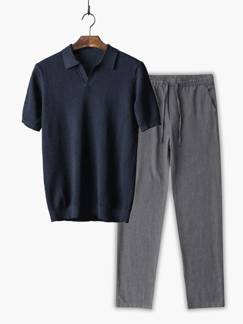 Men's Textured Knit Polo and Trousers Set