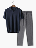 Men's Textured Knit Polo and Trousers Set