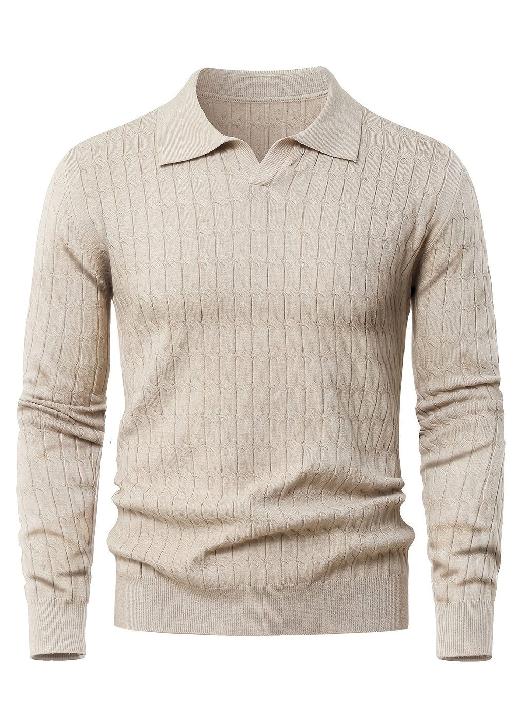 Men's Textured Knit Polo Jumper