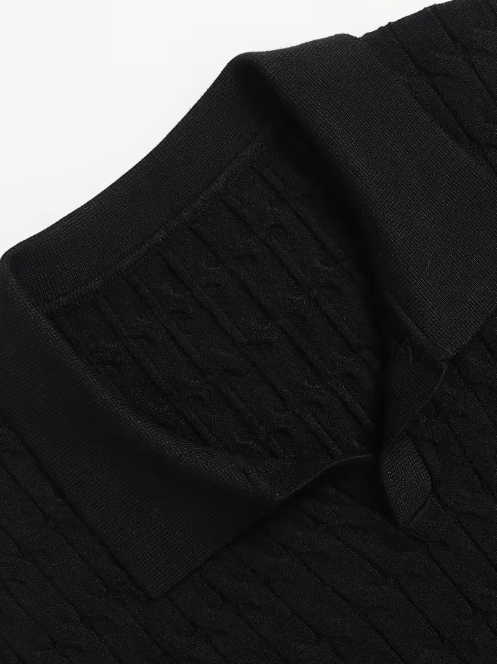 Men's Textured Knit Polo Jumper