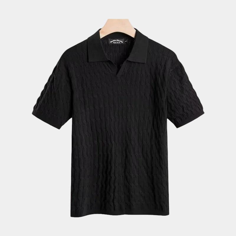 Men's Textured Open Collar Polo Shirt