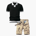 Men's Textured Polo and Cargo Shorts Set