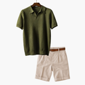Men's Textured Polo and Pleated Shorts Set
