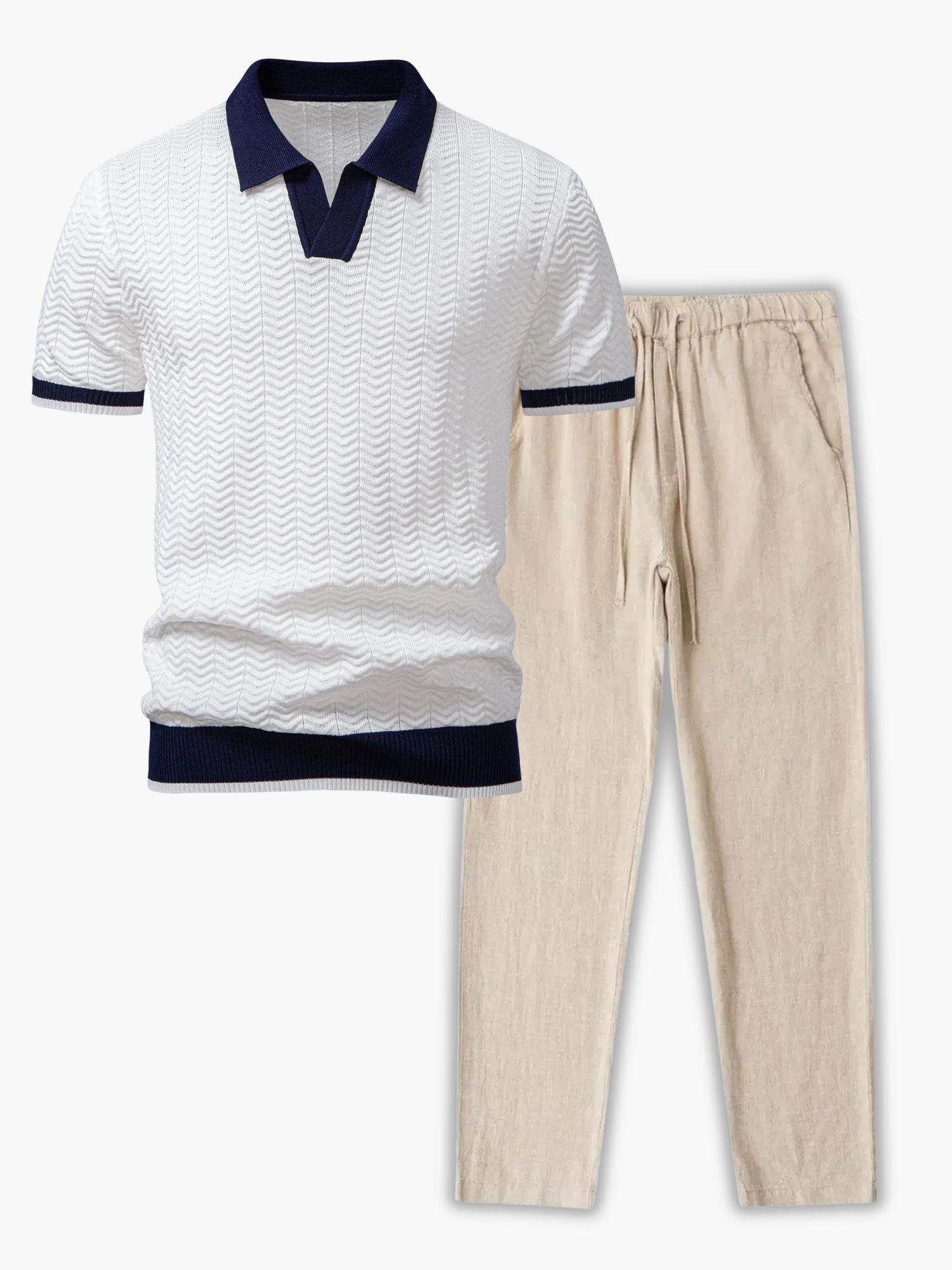 Men's Textured Polo and Trousers Set