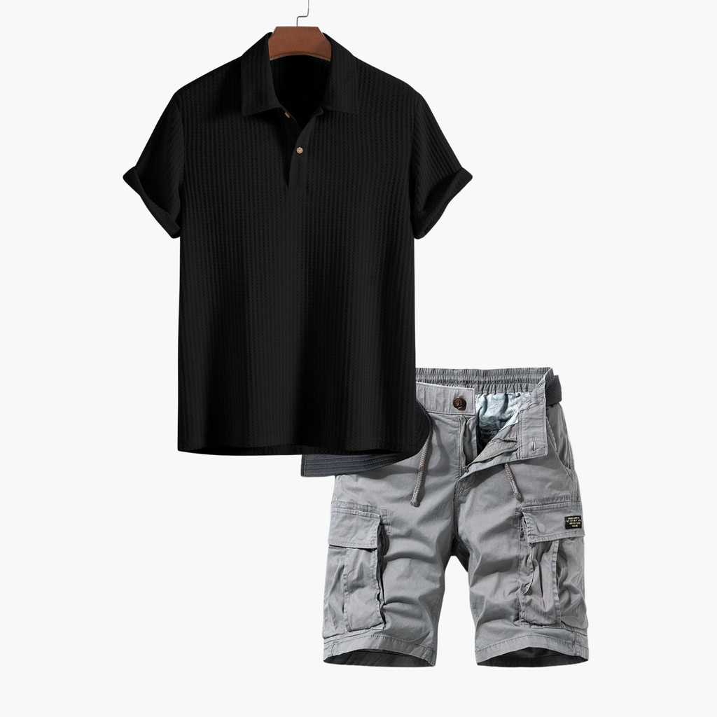 Men's Textured Polo Shorts Set