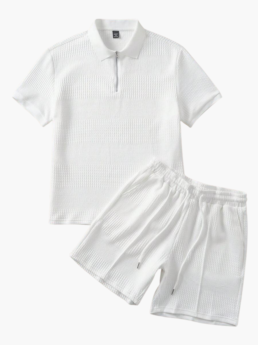 Men's Textured Quarter-Zip Polo Set