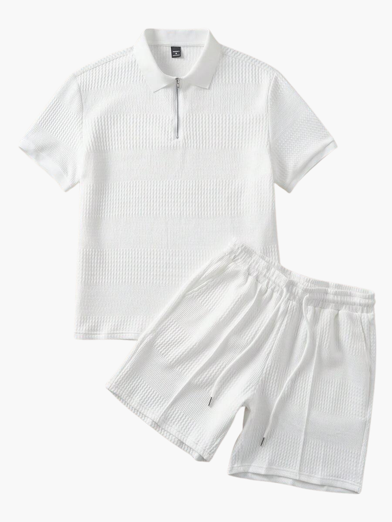Men's Textured Quarter-Zip Polo Set