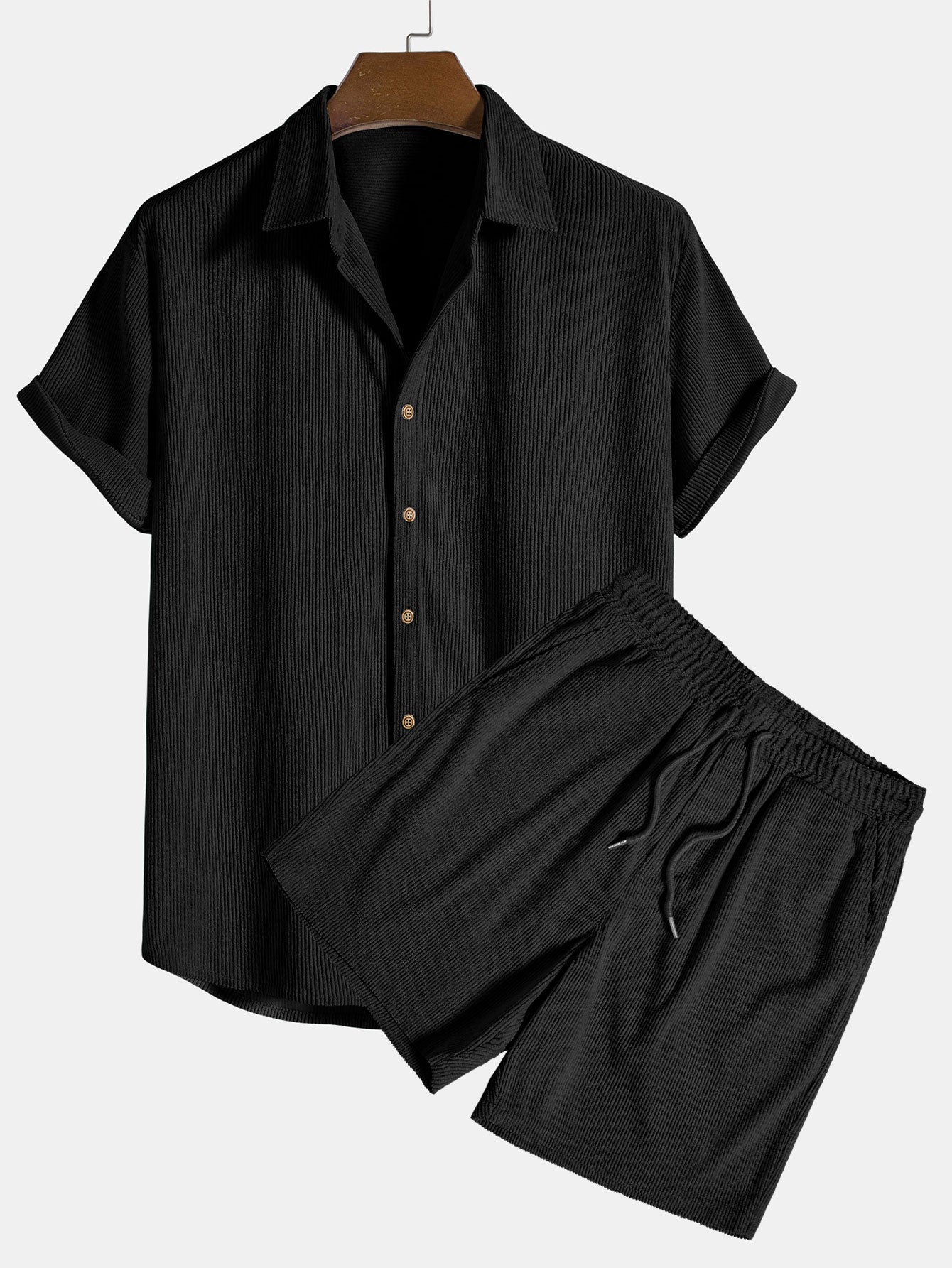 Men's Textured Shirt and Shorts Set
