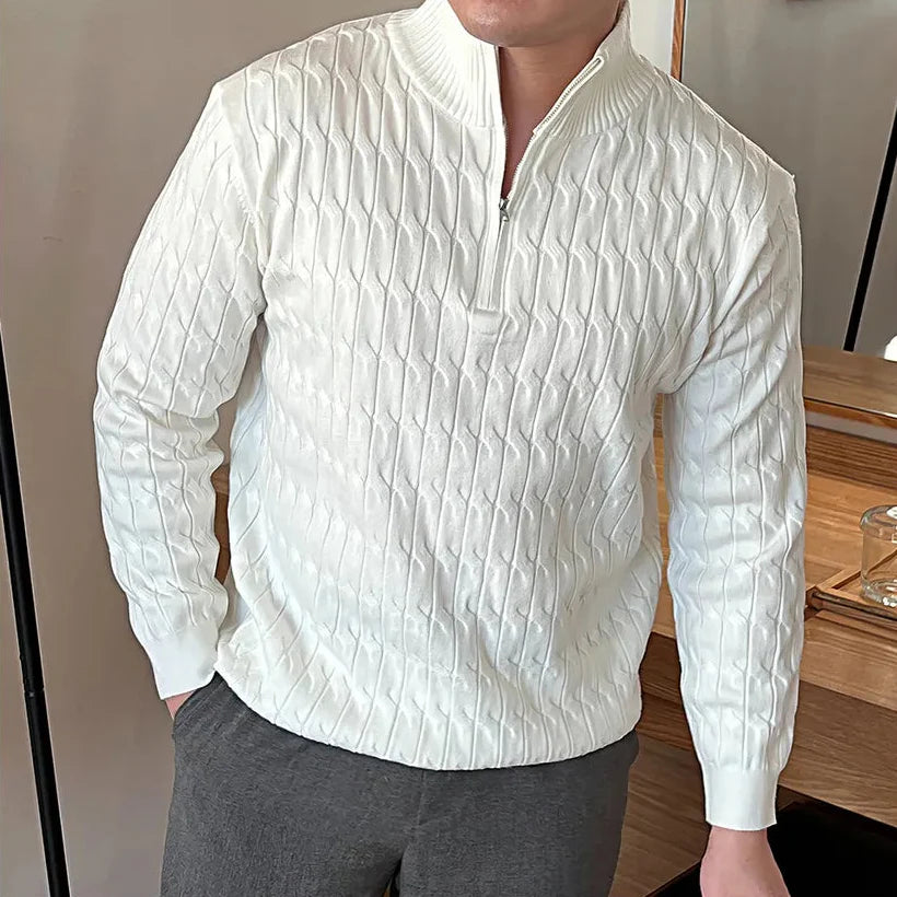 Men's Textured Zip Neck Jumper