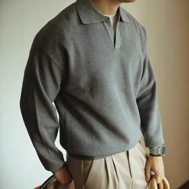 Men's Waffle Knit Polo Jumper