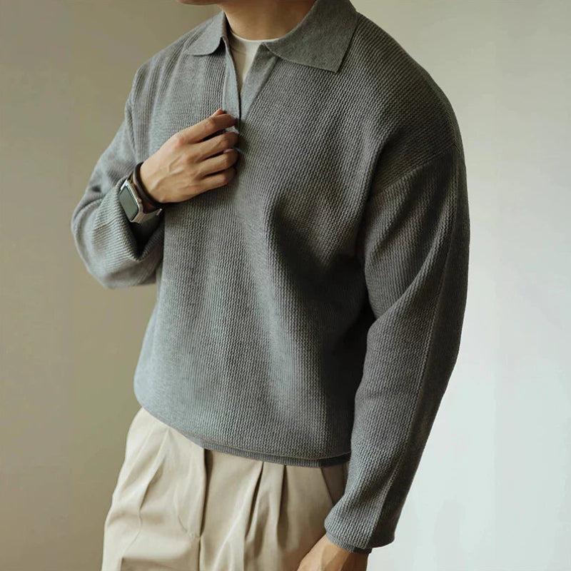 Men's Waffle Knit Polo Jumper