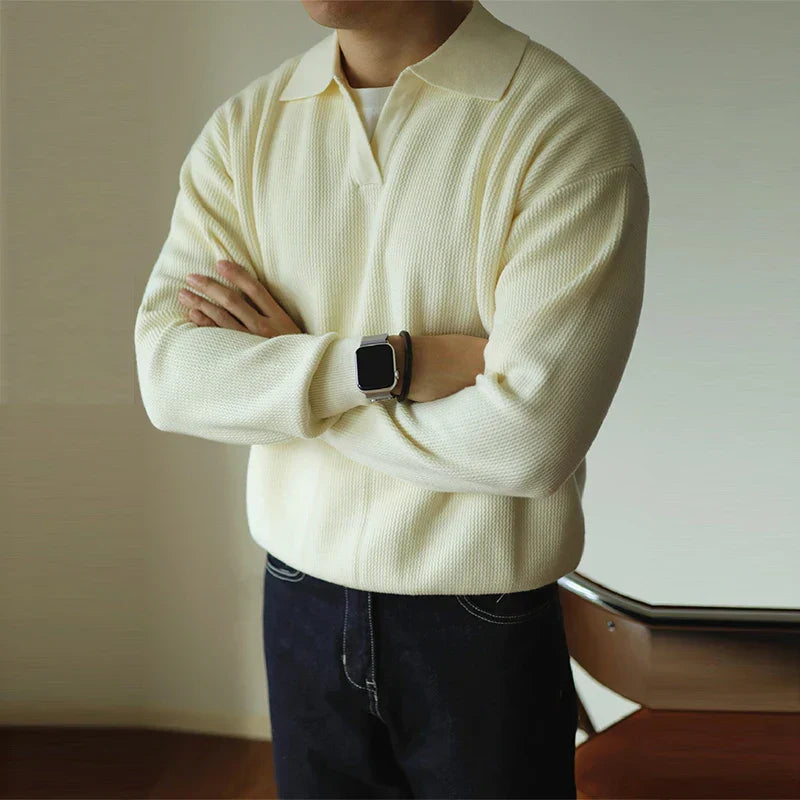 Men's Waffle Knit Polo Jumper