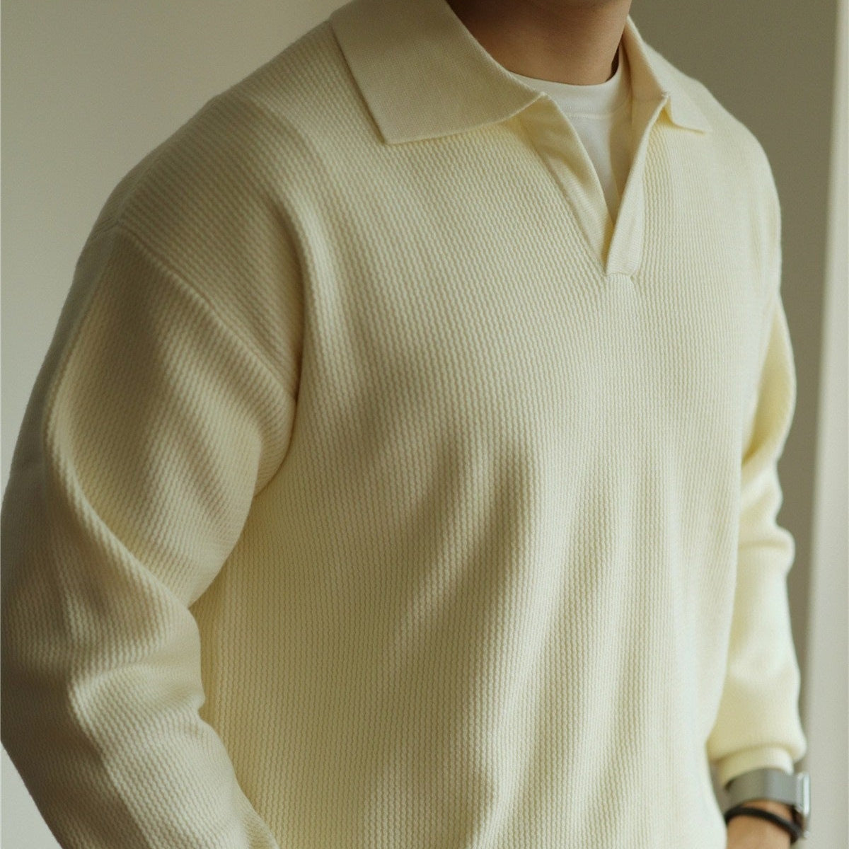 Men's Waffle Knit Polo Jumper