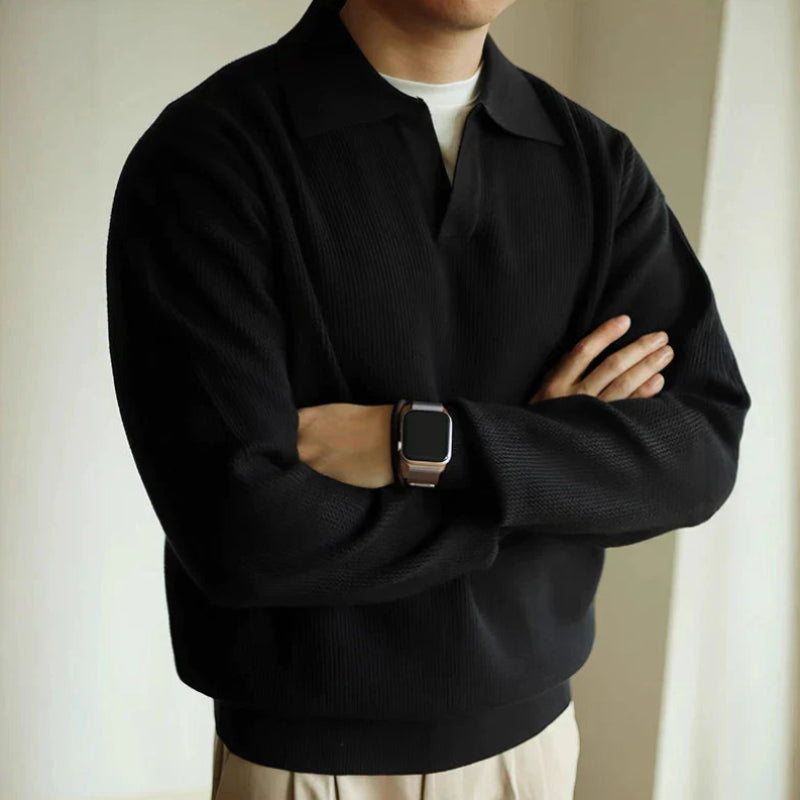 Men's Waffle Knit Polo Jumper