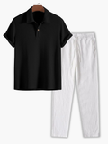 Men's Waffle Polo and Drawstring Trousers Set