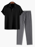 Men's Waffle Polo and Trousers Set