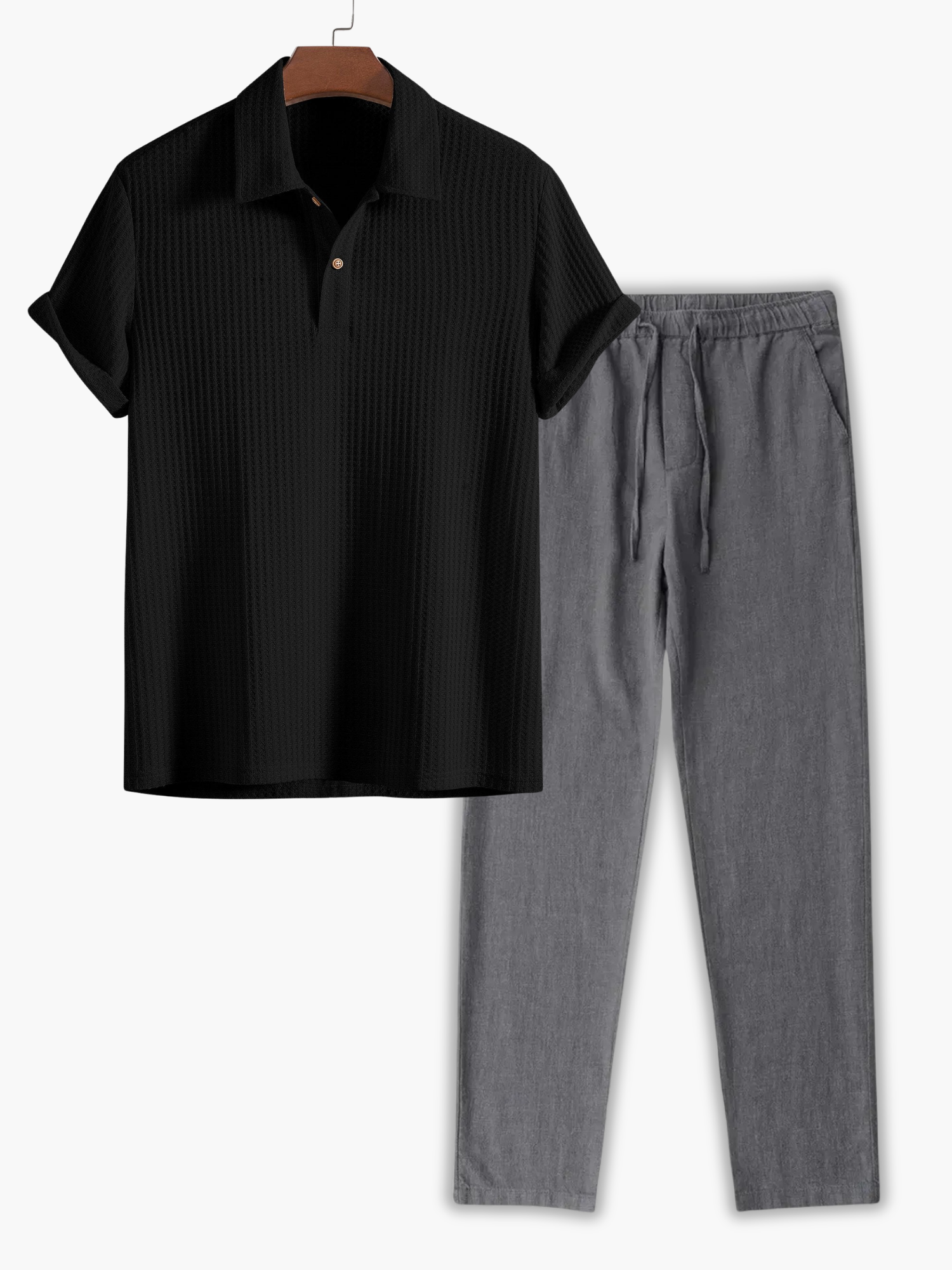 Men's Waffle Polo and Trousers Set