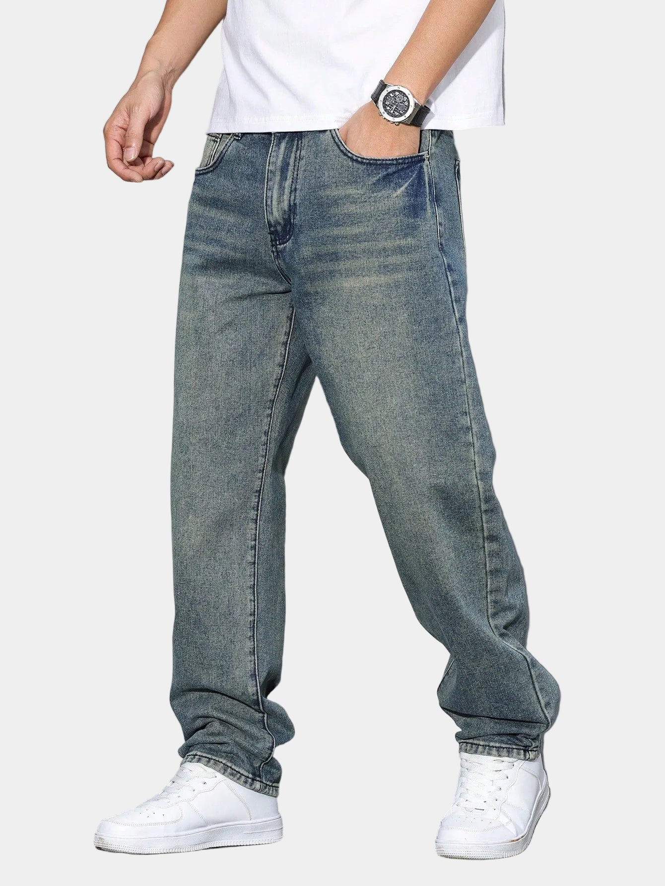Men's Washed Straight Jeans